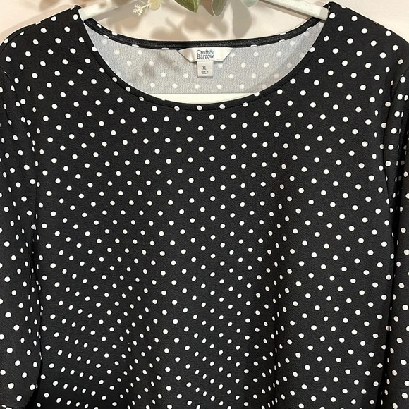 Croft & Barrow Black with White Polka Dot 3/4 Sleeve Top XL - Picture 2 of 14